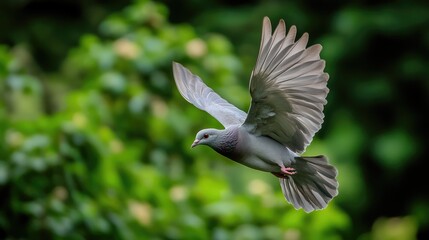 Wall Mural - Pigeon in Flight Against a Green Background