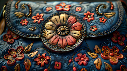 Floral Embroidered Leather Texture Close-Up Illustration