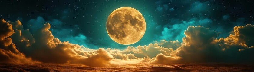 Naklejka na meble Full moon glowing in a night sky with clouds