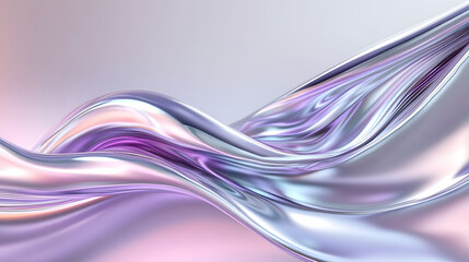 Shiny chrome background with fluid, iridescent waves and a silver gradient, enhanced by neon purple hues.