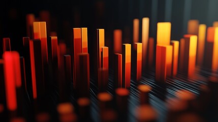 Fototapete - A 3D bar graph with animated bars rising and falling, demonstrating dynamic changes in business metrics over time.