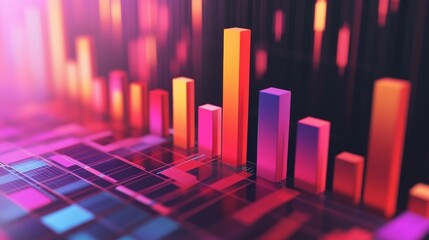 Poster - a 3d column chart with animated bars rising and falling, representing business performance fluctuati