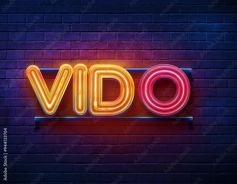 vector realistic isolated neon sign video player customizable color ...