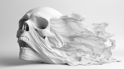 Sticker - White Skull Emerging from a Flowing Fabric