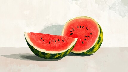 Wall Mural - A Sliced Watermelon on a White Surface