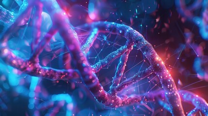 Poster - Stylized representation of a DNA molecule, characterized by its iconic double helix structure, with a focus on the interplay of light and shadow to create a sense of depth and complexity
