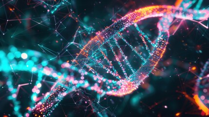 Poster - Stylized, glowing DNA double helix with a network of connections, symbolizing complexity and connectivity