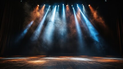 Poster - A stage setting with intense, focused lighting effects that add depth and dimension to the background scene.