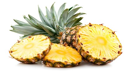 Wall Mural - Fresh Pineapple and Slices Isolated on White Background