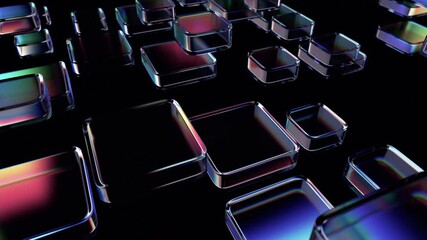Aufkleber - Abstract animation, geometric background design with iridescent floating cubes, 4k looping video, 3d render