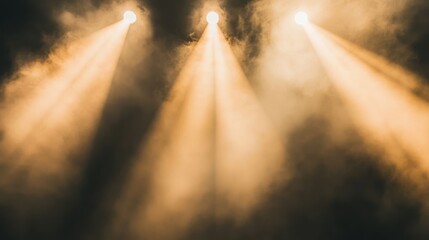 Poster - Bright stage lights shining through a foggy haze, illuminating the scene and adding a mystical ambiance to the background.