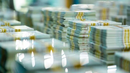 Poster - Bundles of US currency in organized rows