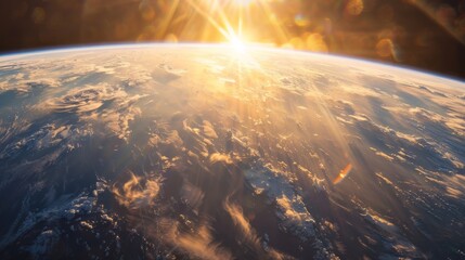 Poster - Dawn breaking over Earth with sunbeams piercing the atmosphere