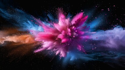 Poster - Dynamic and colorful particle explosion against a black background