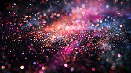 Poster - Dynamic burst of colorful particles on a black backdrop