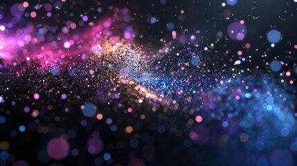 Fototapete - Dynamic burst of colorful particles on a black backdrop