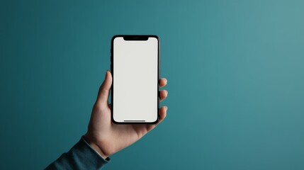 Aufkleber - hand of a user interacting with a smartphone featuring a blank screen, set against a minimalistic ba