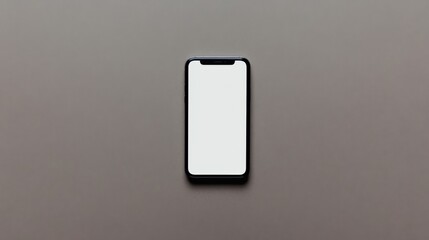 Poster - High-angle view of a phone with a blank screen on a flat, plain background, emphasizing the device's design