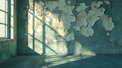 Poster - 3D rendering of a beautiful decay featuring a cracked plaster wall with peeling paint