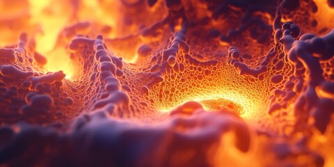 Poster - Light pattern fractal illustration in a scientific 3D cartoon rendering background with a glowing fire effect