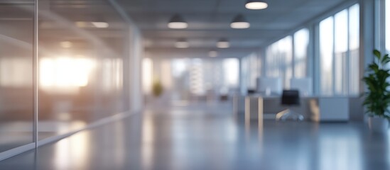 Poster - 3D rendering of a blurred empty office space with abstract light bokeh in the interior background