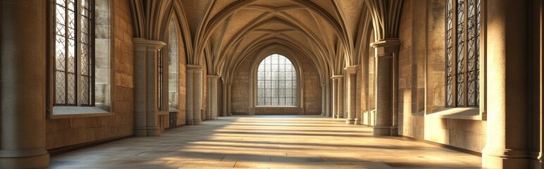 Poster - 3D rendering of an interior space resembling a historic university reflecting medieval architectural design