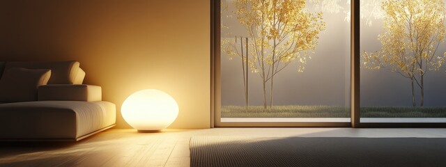 Poster - 3d rendering of an opal color lamp illuminating a room