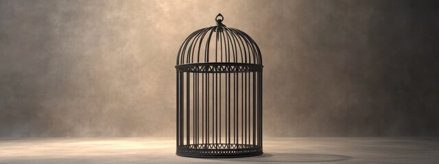 Poster - 3D rendering of an antique black bird cage suitable for vintage interior decor