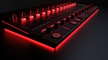 Poster - Mixing console with illuminated controls and smooth surface with clean background