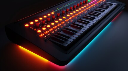Poster - Mixing console with illuminated controls and smooth surface with clean background