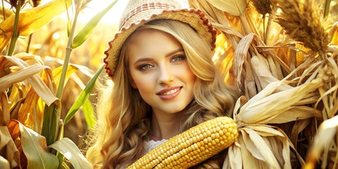 Wall Mural - girl with corn