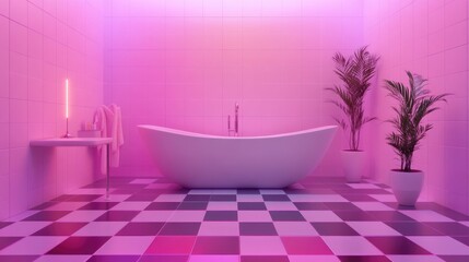 Fototapete - 3D rendering of elegantly designed ceramic flooring in a stylish bathroom