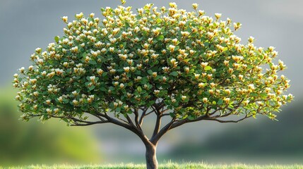 A tree in full bloom with delicate white blossoms