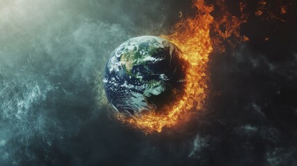 Poster - Planet Earth with surrounding elemental backgrounds fire, water, air, and earth