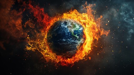 Poster - Planet Earth surrounded by vivid fire, water, air, and earth elements