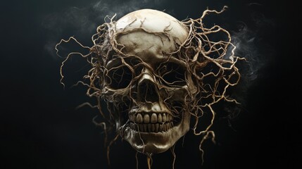 Wall Mural - Human Skull Entangled with Twigs and Smoke