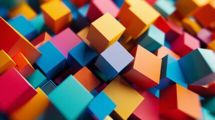 Poster - Vibrant array of 3D cubes in different shades and angles creating a sense of movement against a solid color background