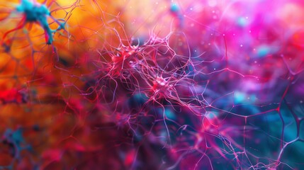 Aufkleber - Vibrant neural network pattern, colorful synapses firing