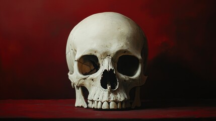 Canvas Print - Human Skull on a Crimson Surface