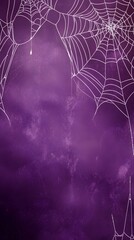 Wall Mural - a purple background with white spider webs hanging from the top and bottom corners, creating an eeri
