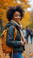 Wall Mural - girl walking in the autumn park