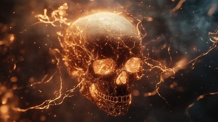 Wall Mural - A Skull Encased in Blazing, Glowing Lines