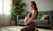 © Flash - photo of pregnant woman doing yoga pose relaxing activity, generative AI
