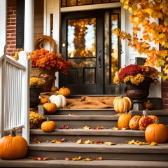 Wall Mural - front porch with fall decorations