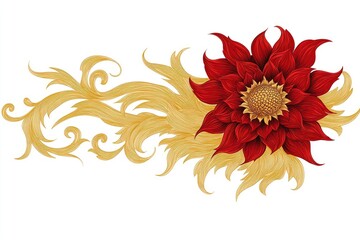 Poster - Red Flower with Golden Swirls