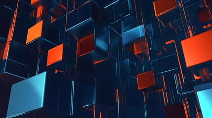 Poster - Abstract 3D background with blue and red cubes