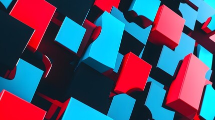 Poster - Abstract pattern with red and blue blocks.