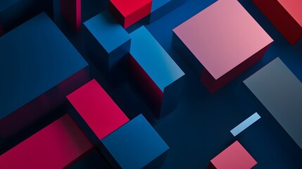 Poster - Abstract geometric shapes in blue, red, and pink.