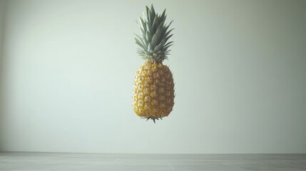 Poster - A Single Pineapple Floating Above a Tiled Floor