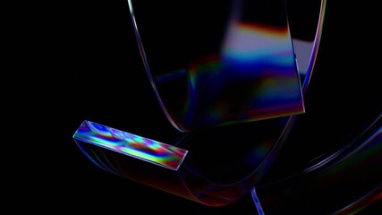 Poster - Abstract iridescent shapes on a black background, 4k seamless looping animation, 3d render
